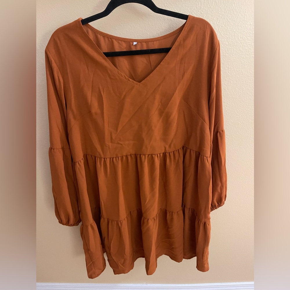 XL Women Casual Fall V Neck Swing Ruffle Dress